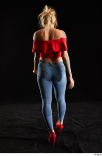 Daisy Lee 1 back view blue jeans dressed red high…